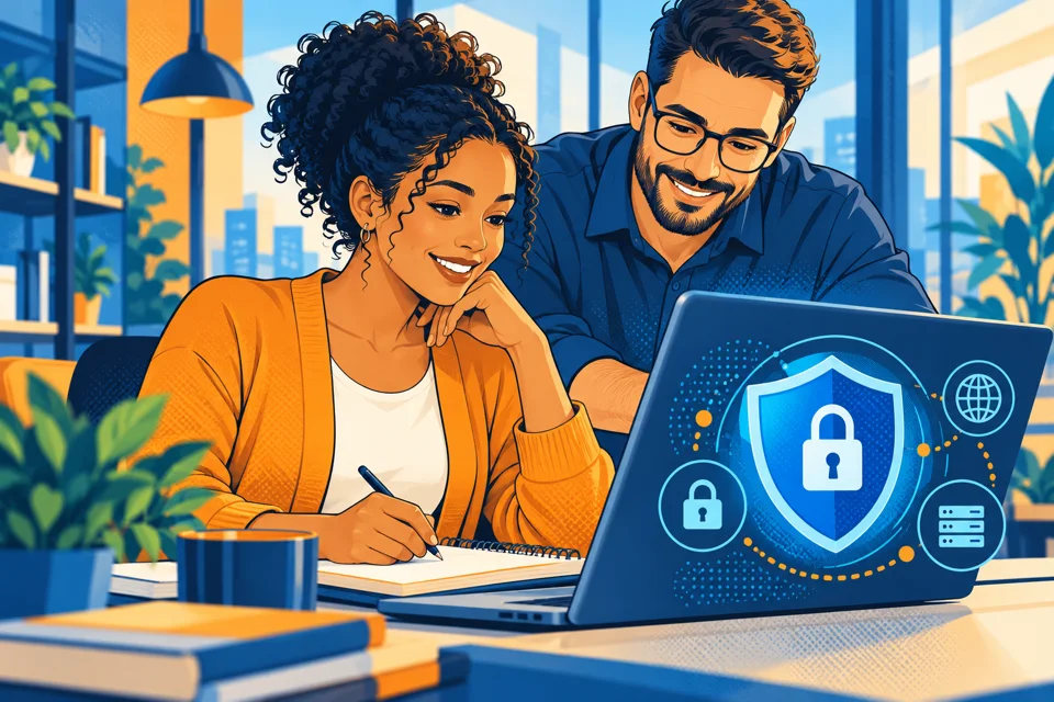 Komiksowa ilustracja nauki cyberbezpieczeństwa